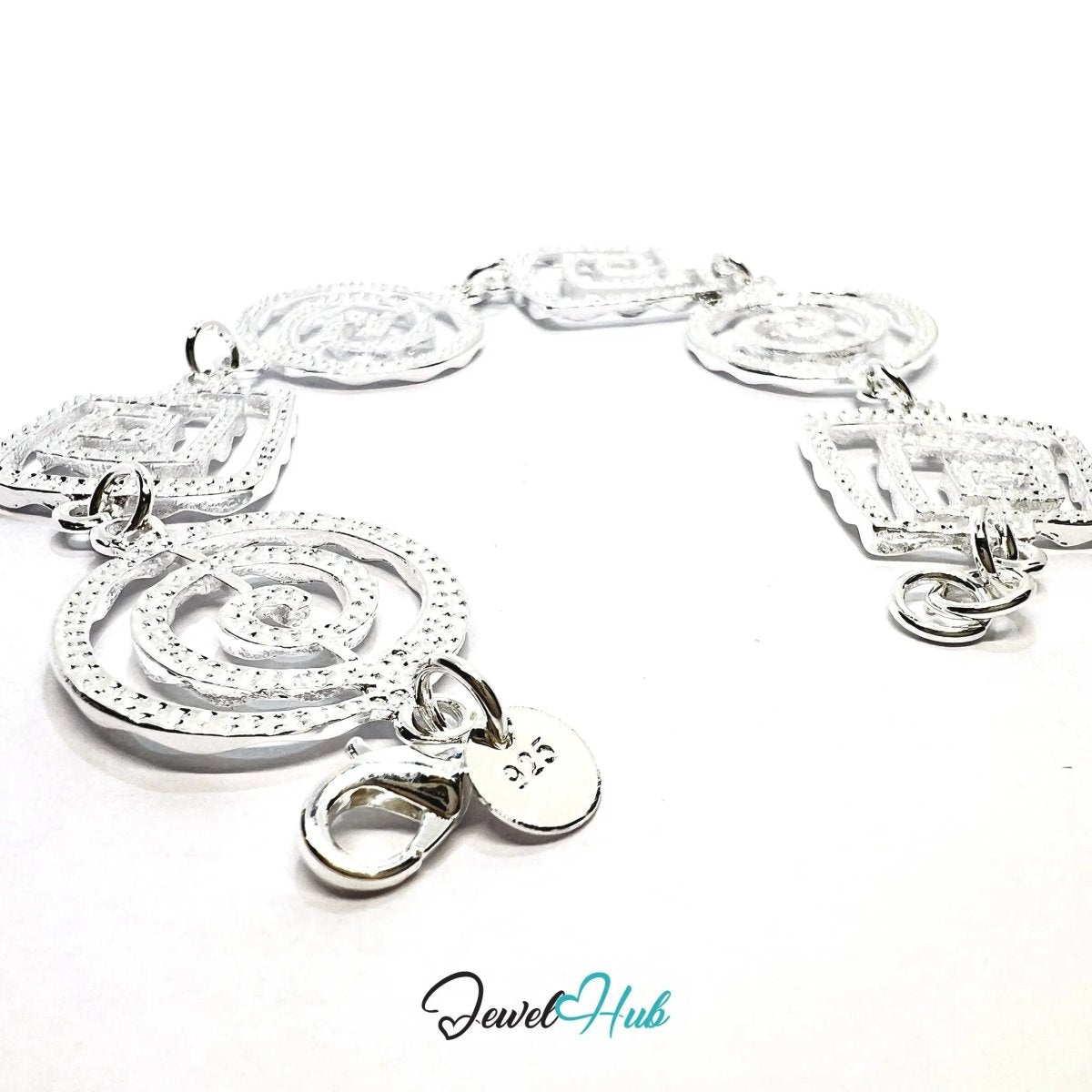 925 Sterling Silver Spiral Link Bracelet – Geometric Chain with Artistic Cutout Detail - JewelHub.co.uk