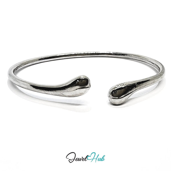 925 Sterling Silver Teardrop Cuff – Polished Minimalist Bracelet with Sculptural Ends - JewelHub.co.uk