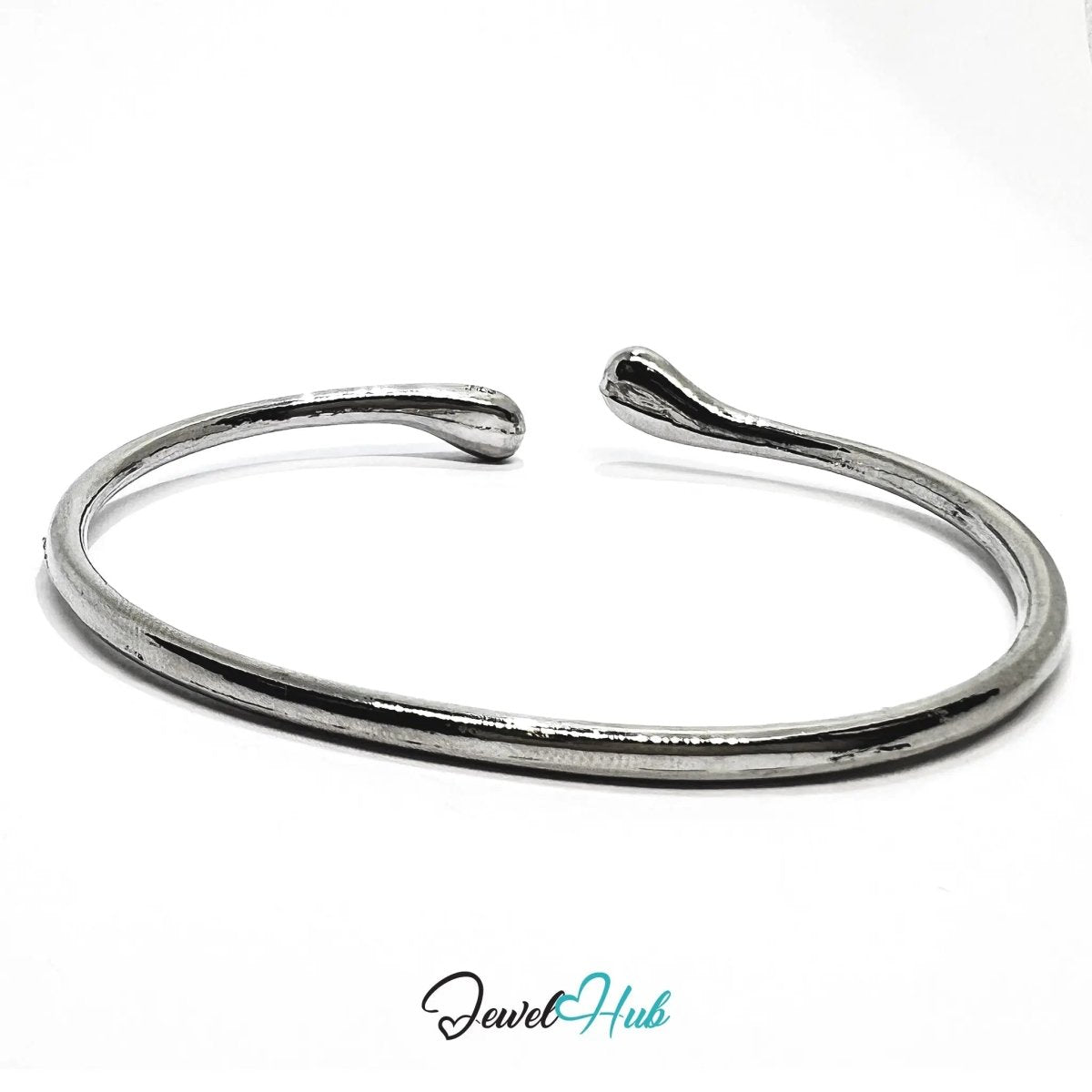 925 Sterling Silver Teardrop Cuff – Polished Minimalist Bracelet with Sculptural Ends - JewelHub.co.uk