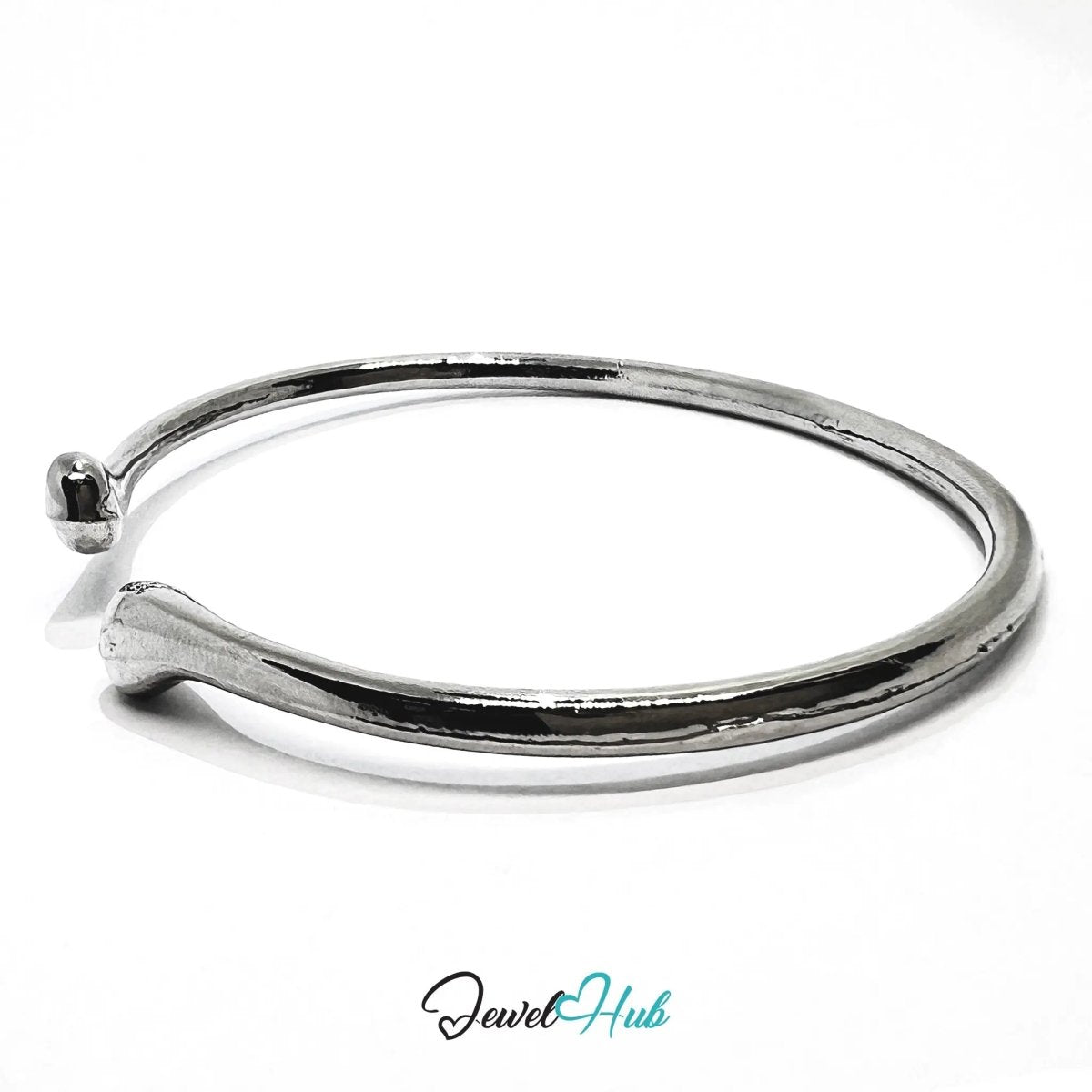 925 Sterling Silver Teardrop Cuff – Polished Minimalist Bracelet with Sculptural Ends - JewelHub.co.uk