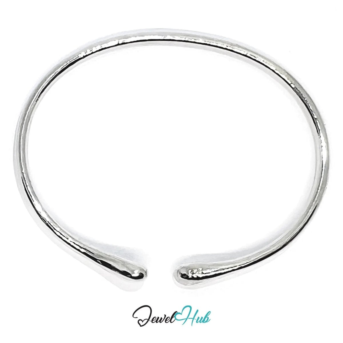 925 Sterling Silver Teardrop Cuff – Polished Minimalist Bracelet with Sculptural Ends - JewelHub.co.uk