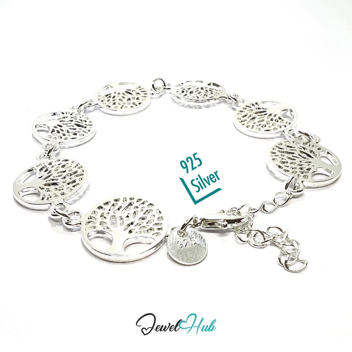 925 Sterling Silver Tree of Life Bracelet – Symbolic Charm Chain with Adjustable Clasp - JewelHub.co.uk