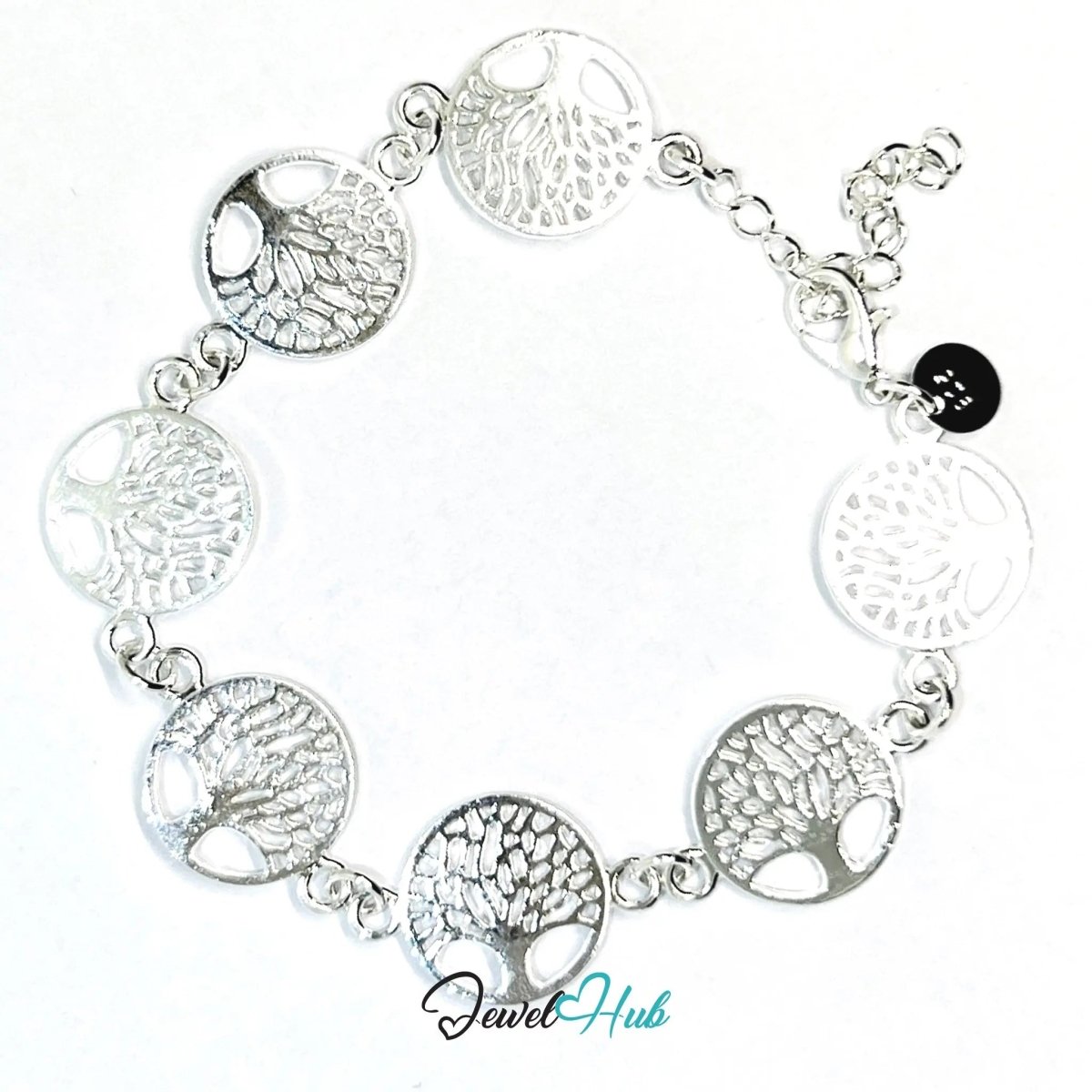 925 Sterling Silver Tree of Life Bracelet – Symbolic Charm Chain with Adjustable Clasp - JewelHub.co.uk