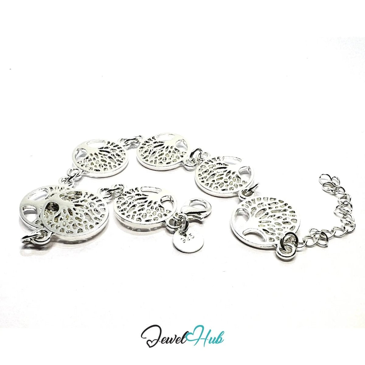 925 Sterling Silver Tree of Life Bracelet – Symbolic Charm Chain with Adjustable Clasp - JewelHub.co.uk