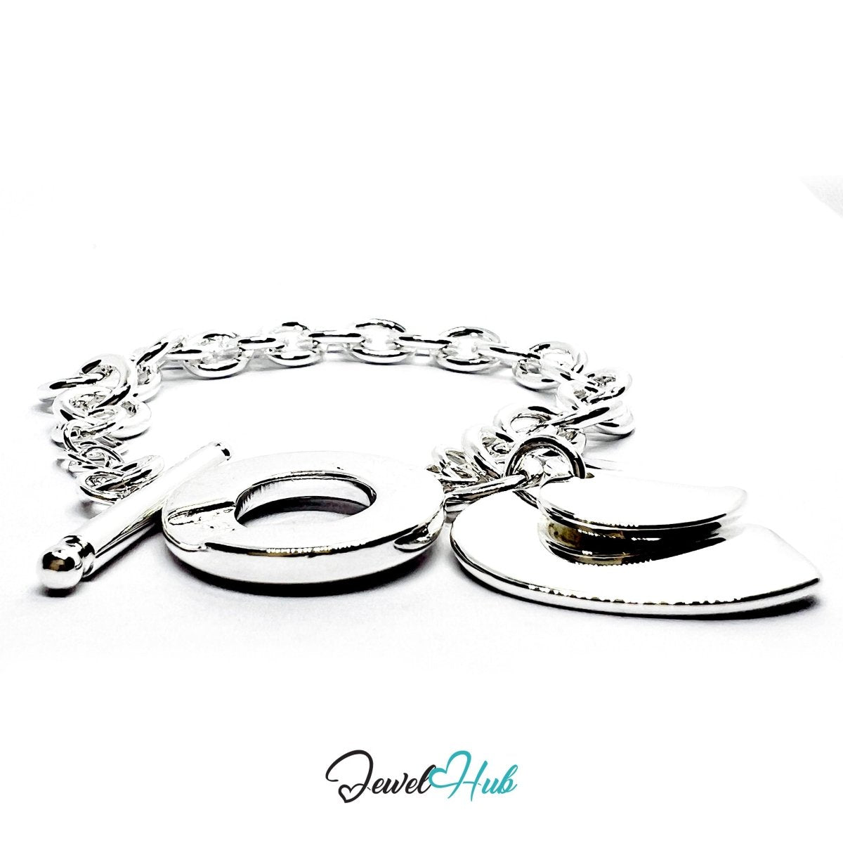 925 Sterling Silver TrioCharm Bracelet – Sculptural Chain with Heart & Circle Charms - JewelHub.co.uk