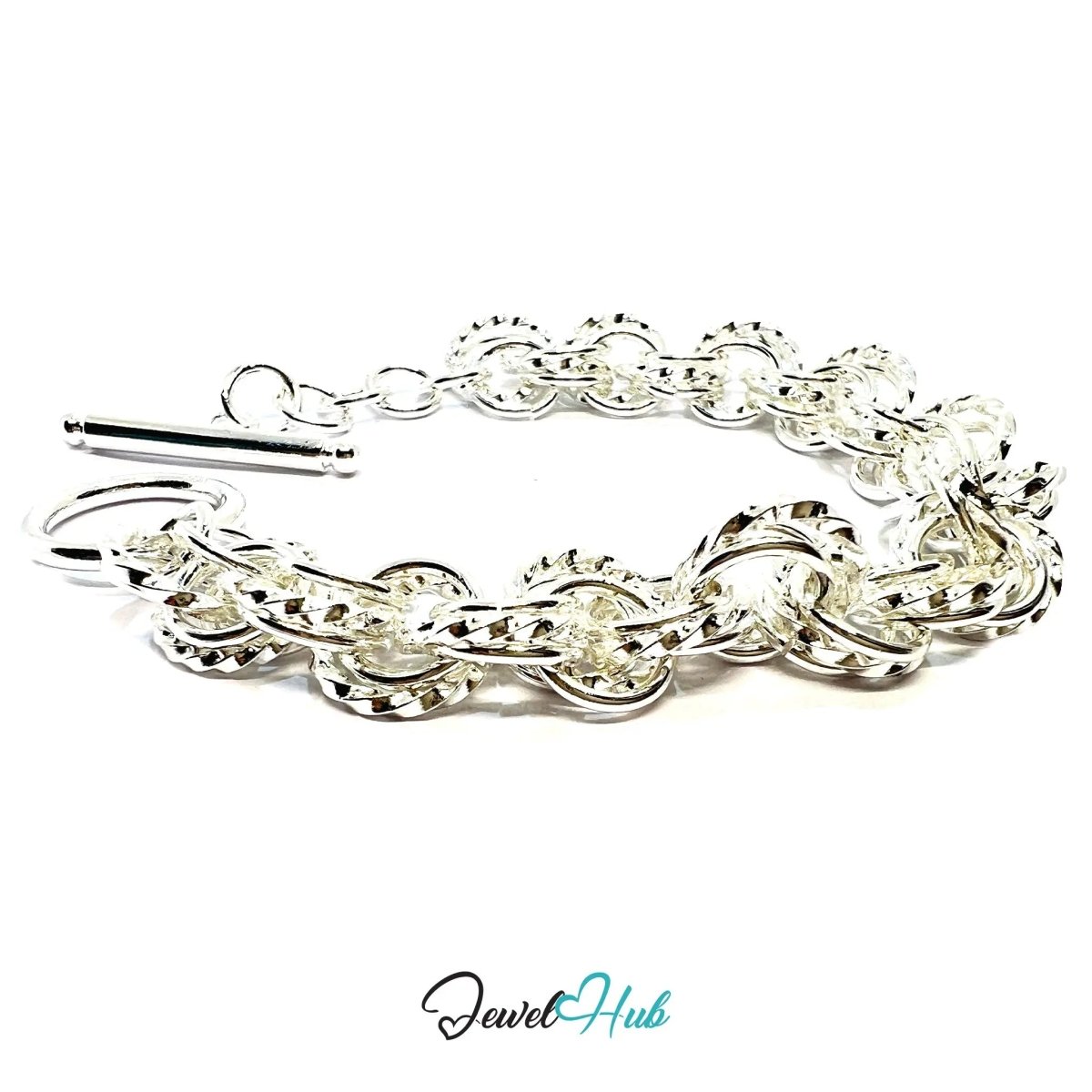 925 Sterling Silver Woven Link Bracelet – Textured Toggle Chain for Everyday Elegance - JewelHub.co.uk
