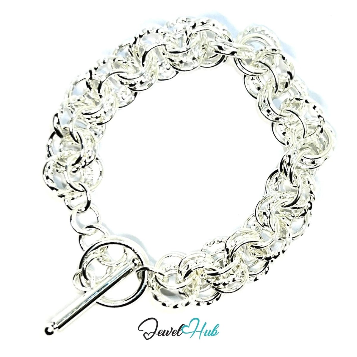 925 Sterling Silver Woven Link Bracelet – Textured Toggle Chain for Everyday Elegance - JewelHub.co.uk