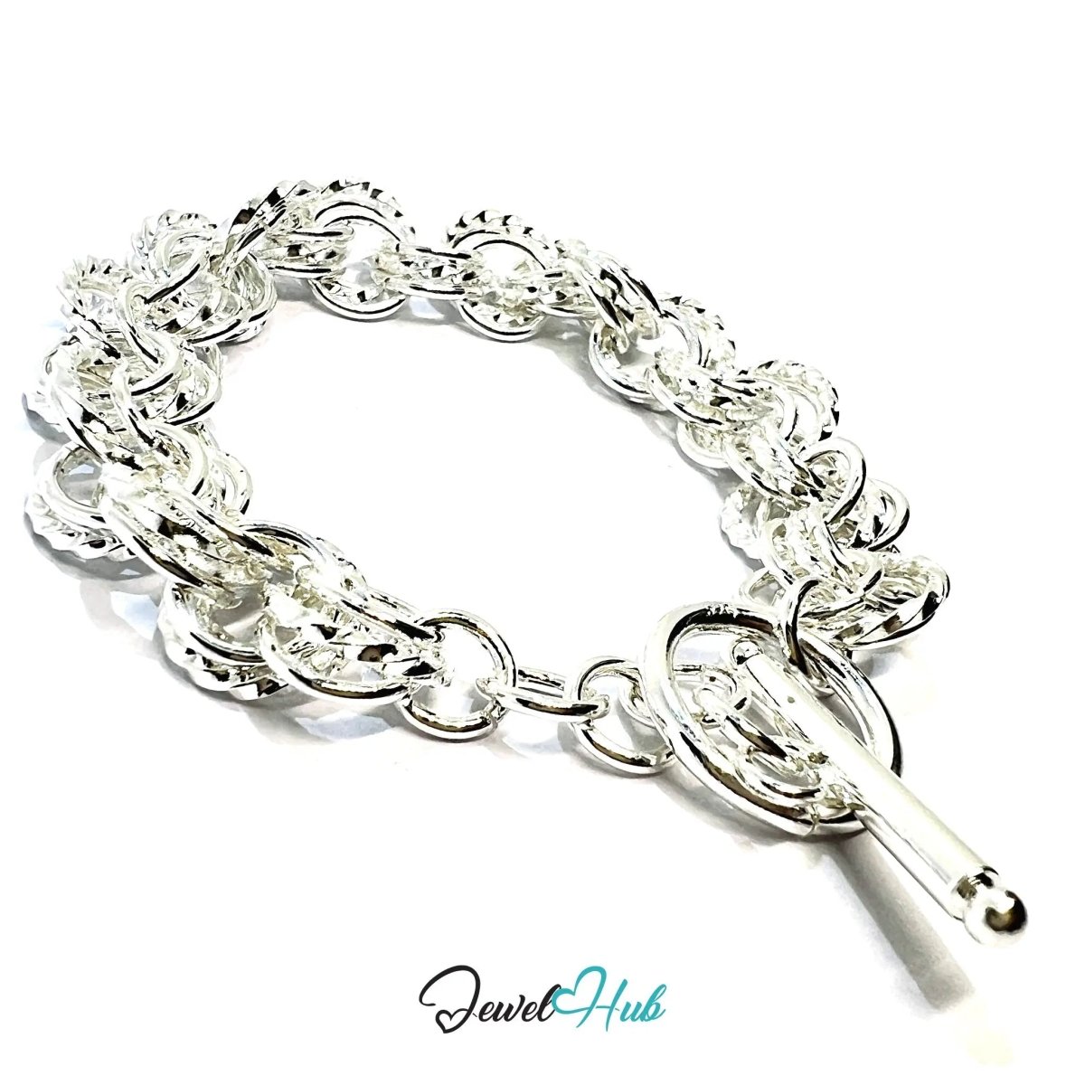 925 Sterling Silver Woven Link Bracelet – Textured Toggle Chain for Everyday Elegance - JewelHub.co.uk