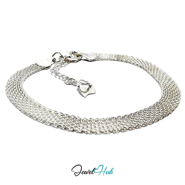 925 Textured Sparkle Flat Chain Bracelet – Adjustable 17–20cm - JewelHub.co.uk