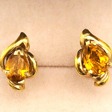14k (585) Yellow Solid Gold Yellow Citrine GemStone Pear Shape Design Stud Earrings JH