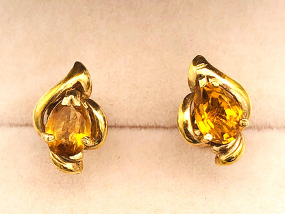 14k (585) Yellow Solid Gold Yellow Citrine GemStone Pear Shape Design Stud Earrings