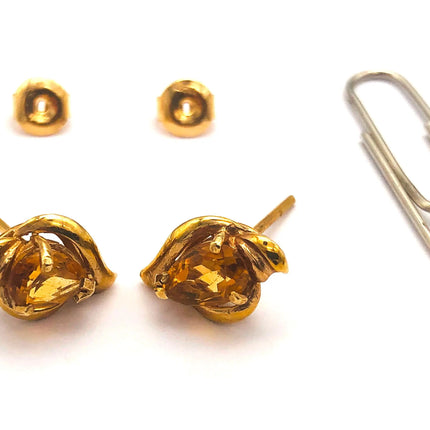 14k (585) Yellow Solid Gold Yellow Citrine GemStone Pear Shape Design Stud Earrings JH