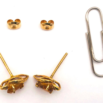 14k (585) Yellow Solid Gold Yellow Citrine GemStone Pear Shape Design Stud Earrings JH