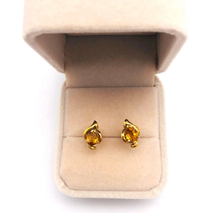 14k (585) Yellow Solid Gold Yellow Citrine GemStone Pear Shape Design Stud Earrings JH