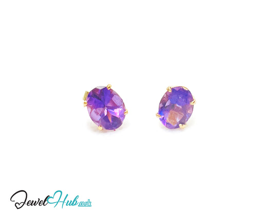 14K Gold Amethyst Stud Earrings - Twilight Bloom