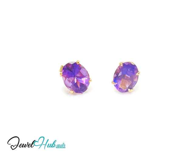 14K Gold Amethyst Stud Earrings - Twilight Bloom JH