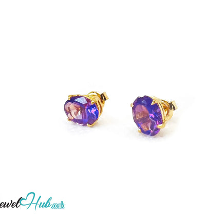 14K Gold Amethyst Stud Earrings - Twilight Bloom JH