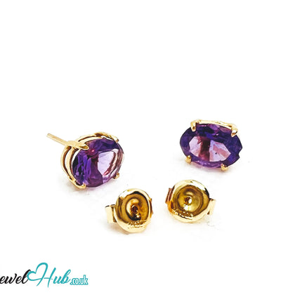14K Gold Amethyst Stud Earrings - Twilight Bloom JH