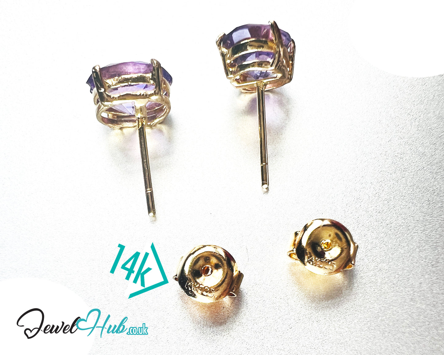 14K Gold Amethyst Stud Earrings - Twilight Bloom