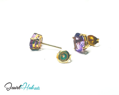 14K Gold Amethyst Stud Earrings - Twilight Bloom