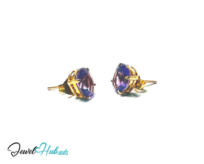 14K Gold Amethyst Stud Earrings - Twilight Bloom