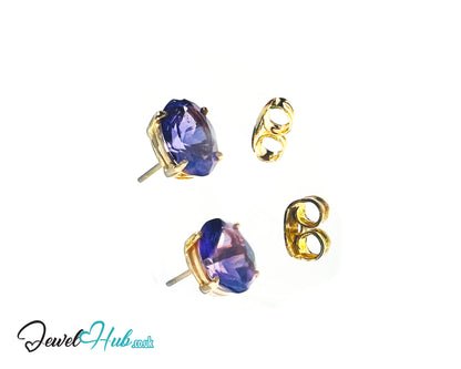 14K Gold Amethyst Stud Earrings - Twilight Bloom