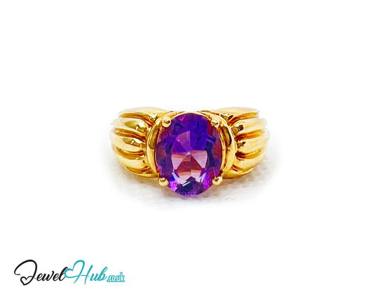 14k Gold Oval Cut Amethyst Ring – Hallmarked | 2.8 Carats | UK M½ US 6.5 | Bold gold & Regal violet