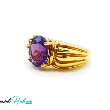 14k Gold Oval Cut Amethyst Ring – Hallmarked | 2.8 Carats | UK M½ US 6.5 | Bold gold & Regal violet JH