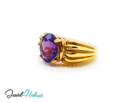 14k Gold Oval Cut Amethyst Ring – Hallmarked | 2.8 Carats | UK M½ US 6.5 | Bold gold & Regal violet