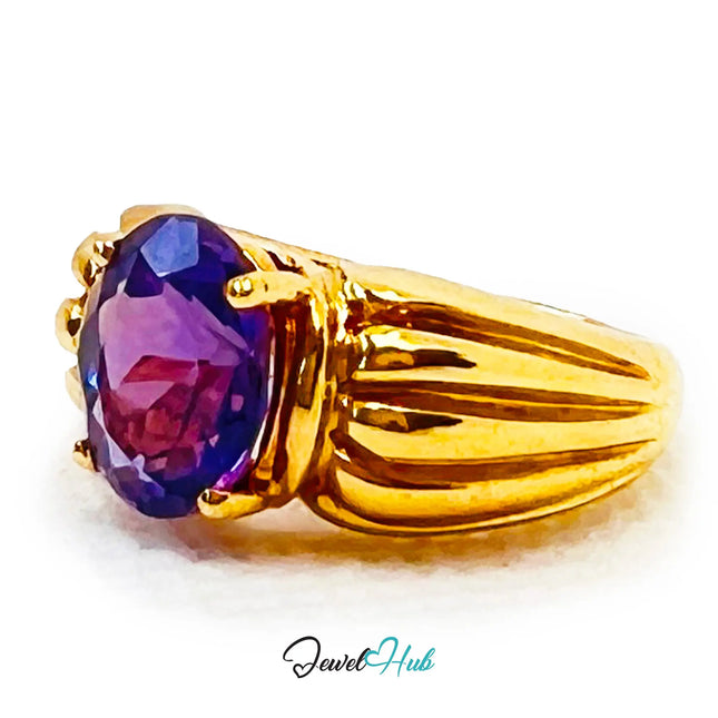 14k Gold Oval Cut Amethyst Ring – Hallmarked | 2.8 Carats | UK M½ US 6.5 | Bold gold & Regal violet JH
