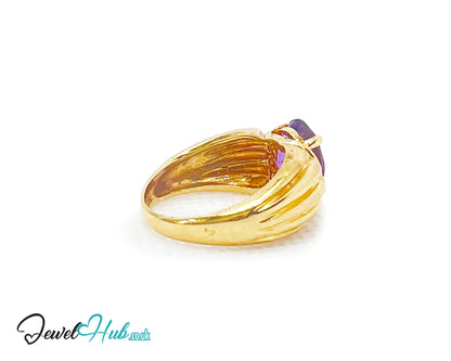 14k Gold Oval Cut Amethyst Ring – Hallmarked | 2.8 Carats | UK M½ US 6.5 | Bold gold & Regal violet