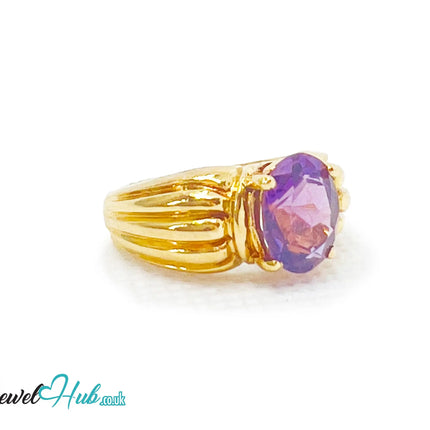14k Gold Oval Cut Amethyst Ring – Hallmarked | 2.8 Carats | UK M½ US 6.5 | Bold gold & Regal violet JH