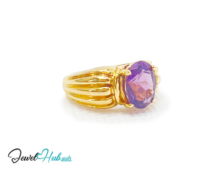 14k Gold Oval Cut Amethyst Ring – Hallmarked | 2.8 Carats | UK M½ US 6.5 | Bold gold & Regal violet