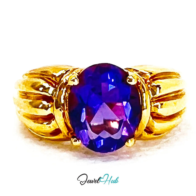 14k Gold Oval Cut Amethyst Ring – Hallmarked | 2.8 Carats | UK M½ US 6.5 | Bold gold & Regal violet JH