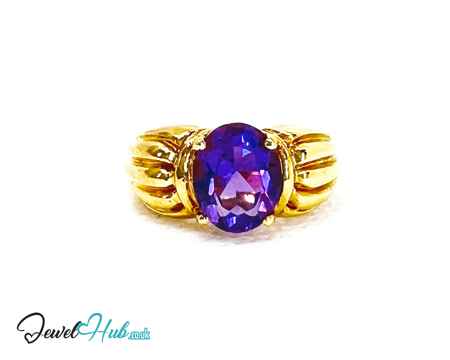 14k Gold Oval Cut Amethyst Ring – Hallmarked | 2.8 Carats | UK M½ US 6.5 | Bold gold & Regal violet