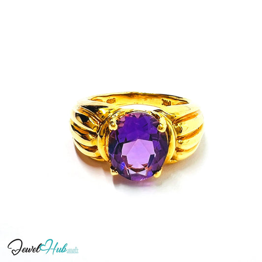 14k Gold Oval Cut Amethyst Ring – Hallmarked | 2.8 Carats | UK M½ US 6.5 | Bold gold & Regal violet JH
