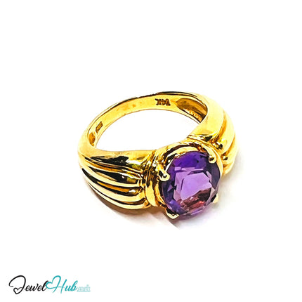 14k Gold Oval Cut Amethyst Ring – Hallmarked | 2.8 Carats | UK M½ US 6.5 | Bold gold & Regal violet JH