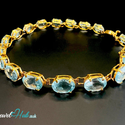 14k Gold Aquamarine Bracelet – x18 Oval Stones · Hallmarked · JewelHub JH