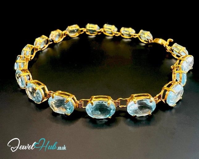 14k Gold Aquamarine Bracelet – x18 Oval Stones · Hallmarked · JewelHub JH