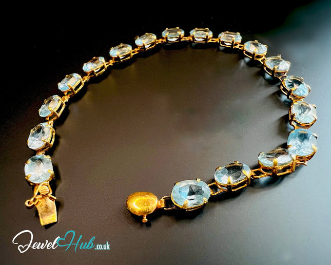 14k Gold Aquamarine Bracelet – x18 Oval Stones · Hallmarked · JewelHub JH