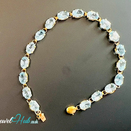 14k Gold Aquamarine Bracelet – x18 Oval Stones · Hallmarked · JewelHub JH
