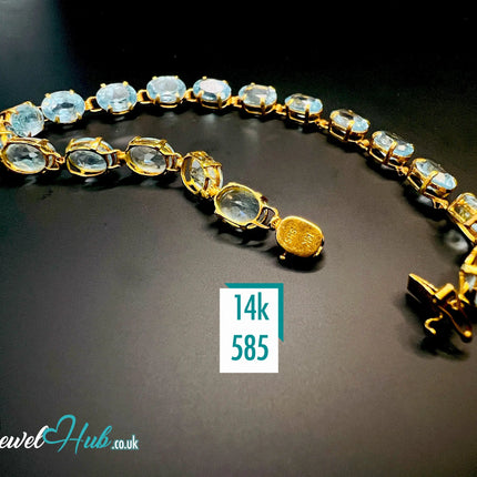 14k Gold Aquamarine Bracelet – x18 Oval Stones · Hallmarked · JewelHub JH