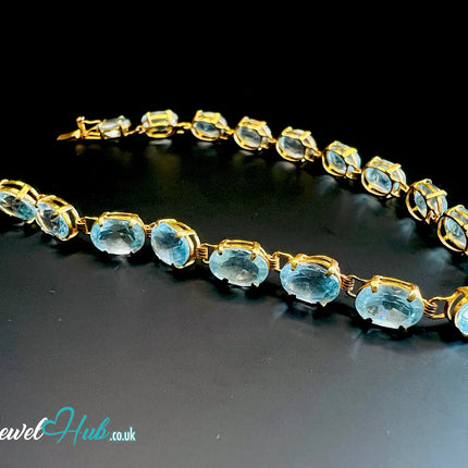 14k Gold Aquamarine Bracelet – x18 Oval Stones · Hallmarked · JewelHub JH