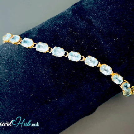 14k Gold Aquamarine Bracelet – x18 Oval Stones · Hallmarked · JewelHub JH