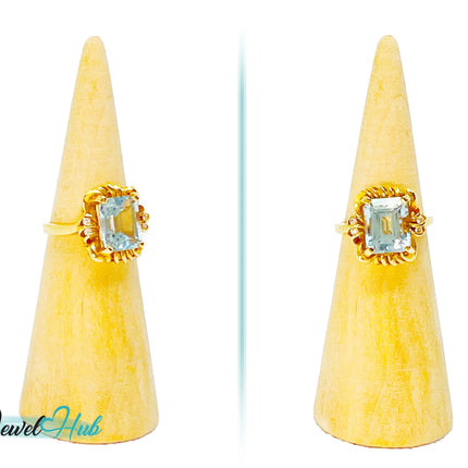 14k Gold Emerald-Cut Aquamarine Ring - Hallmarked (585) Centre Stone 5-carat | UK M½ US6.5 | A Statement of Elegance JH
