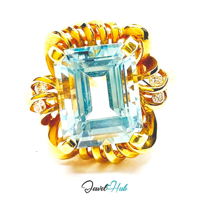 Aquamarine & Diamond Ring in 14K Gold (Hallmarked) 5.2ct Aquamarine · UK M · US 6.5 · Sculpted Loop Setting JH