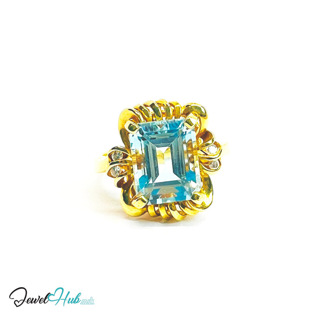 14K Gold Aquamarine & Diamond Ring · 5.2ct Aquamarine · UK M · US 6.5 · Sculpted Loop Setting JH