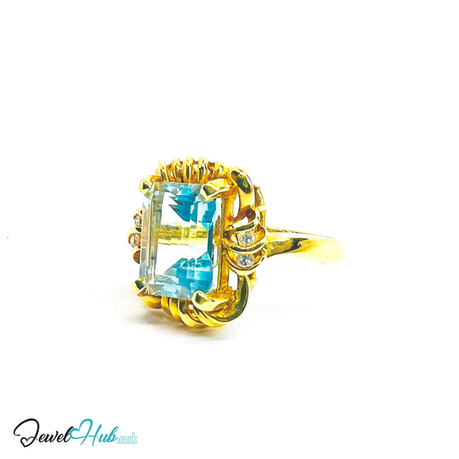 14K Gold Aquamarine & Diamond Ring · 5.2ct Aquamarine · UK M · US 6.5 · Sculpted Loop Setting JH