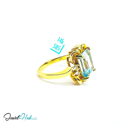 14K Gold Aquamarine & Diamond Ring · 5.2ct Aquamarine · UK M · US 6.5 · Sculpted Loop Setting JH