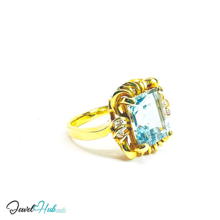 14K Gold Aquamarine & Diamond Ring · 5.2ct Aquamarine · UK M · US 6.5 · Sculpted Loop Setting JH